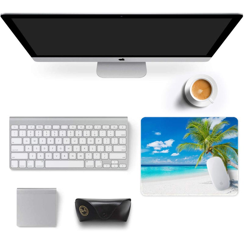 Auhoahsil Mouse Pad, 12 x 10 in Summer Beach Theme Computer Mouse Pad for Desk, Premium-Textured Non-Slip Rubber Stitched Edges Waterproof Square Mouse Mat for Gaming Work Wireless Mice, Blue - Image 3